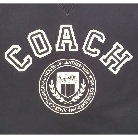 COACH Mens Varsity Crewneck Sweatshirt Sweater Navy Cotton White Print M - Picture 3 of 6